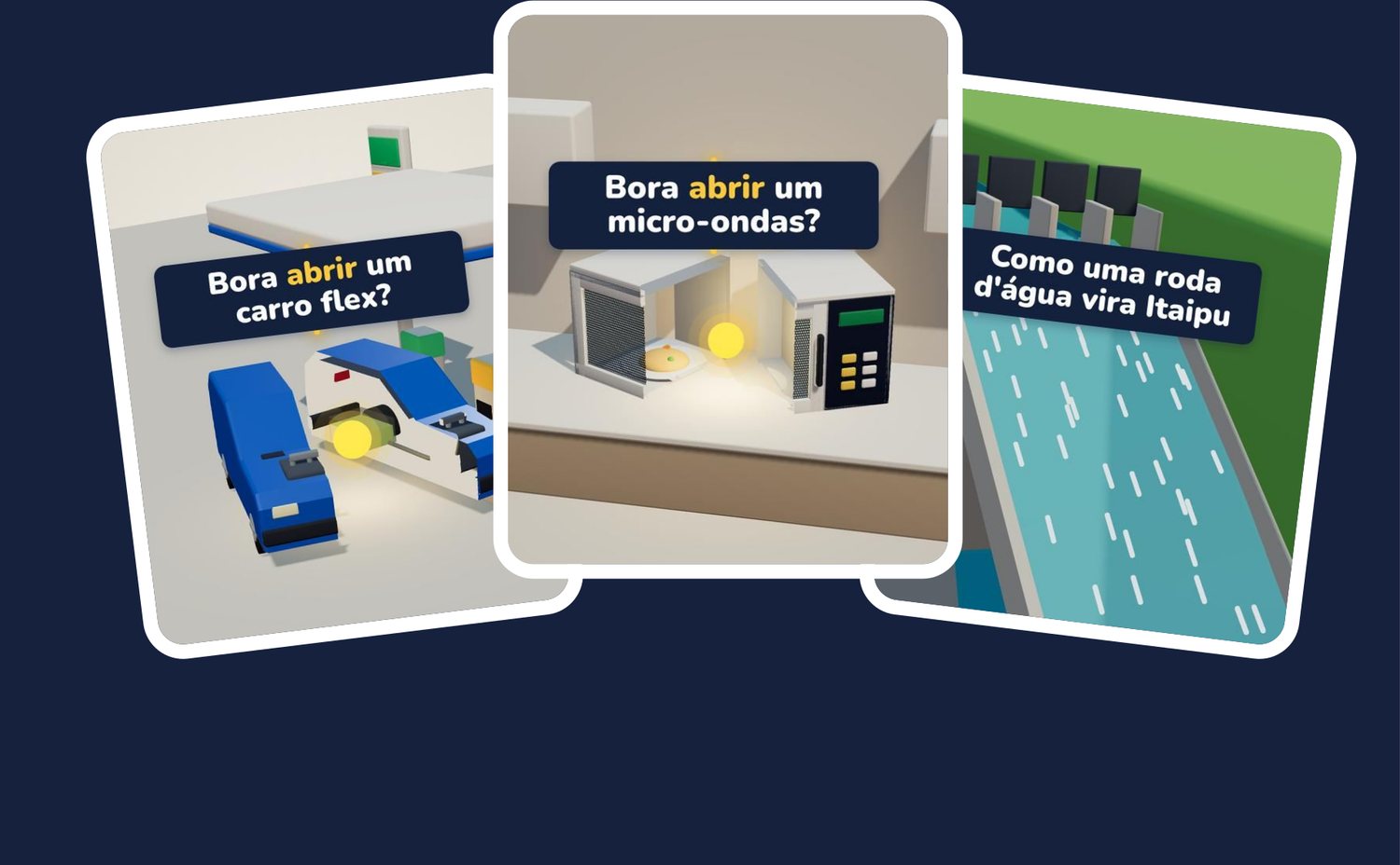 Capas dos vídeos do micro-ondas, do carro flex e de Itaipu, feitos com esse processo